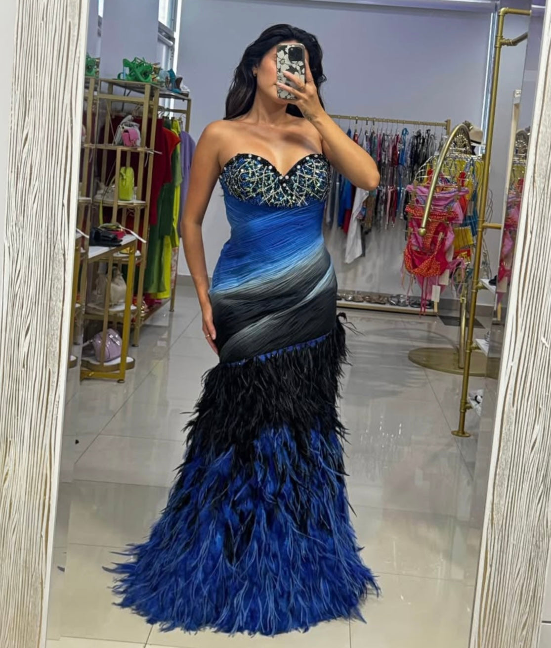 Blue Feather Carmen Chirino Gown 8