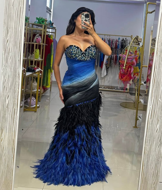 Blue Feather Carmen Chirino Gown 8