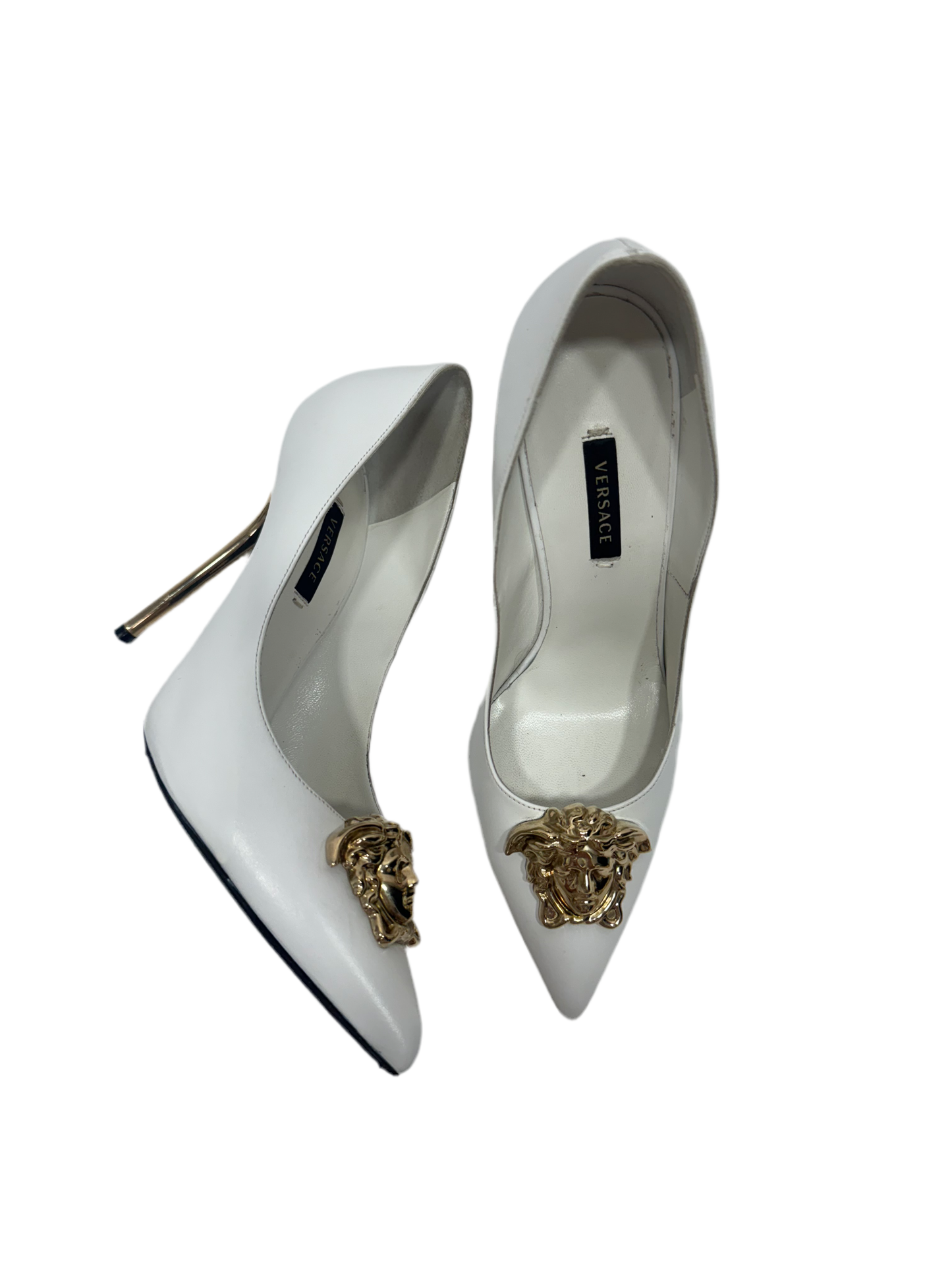 Versace Medusa White Pointed Toe Pumps