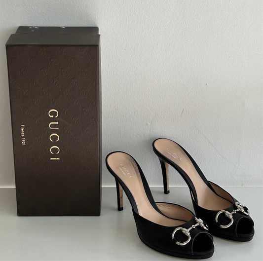 Gucci Black Leather Kitten Heels