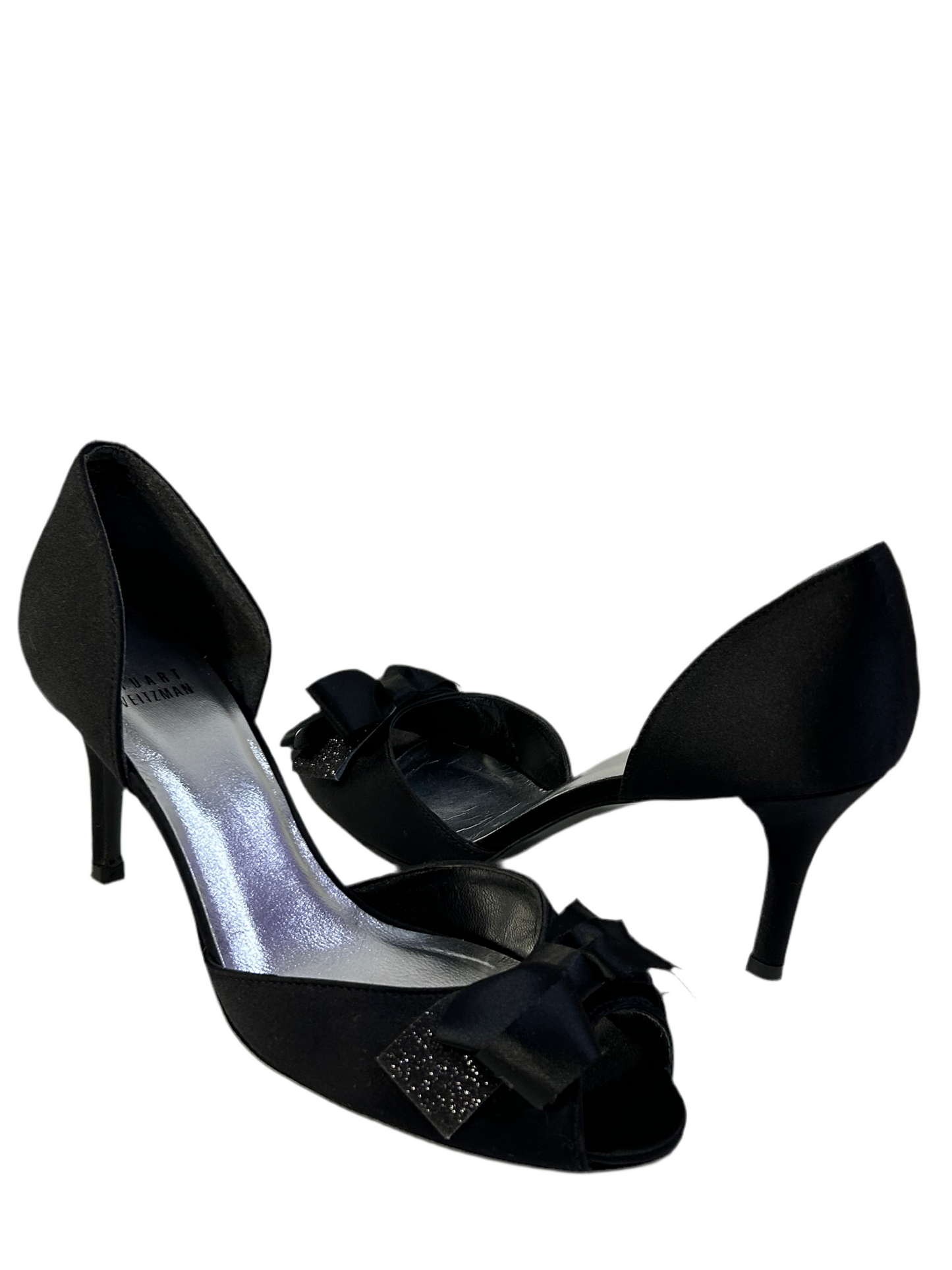 STUART WEITZMAN SATIN PEEP TOE BOW PUMPS 8.5