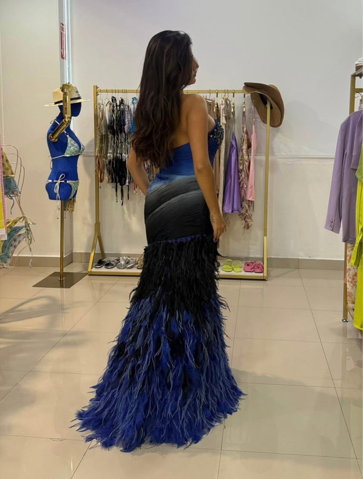 Blue Feather Carmen Chirino Gown 8