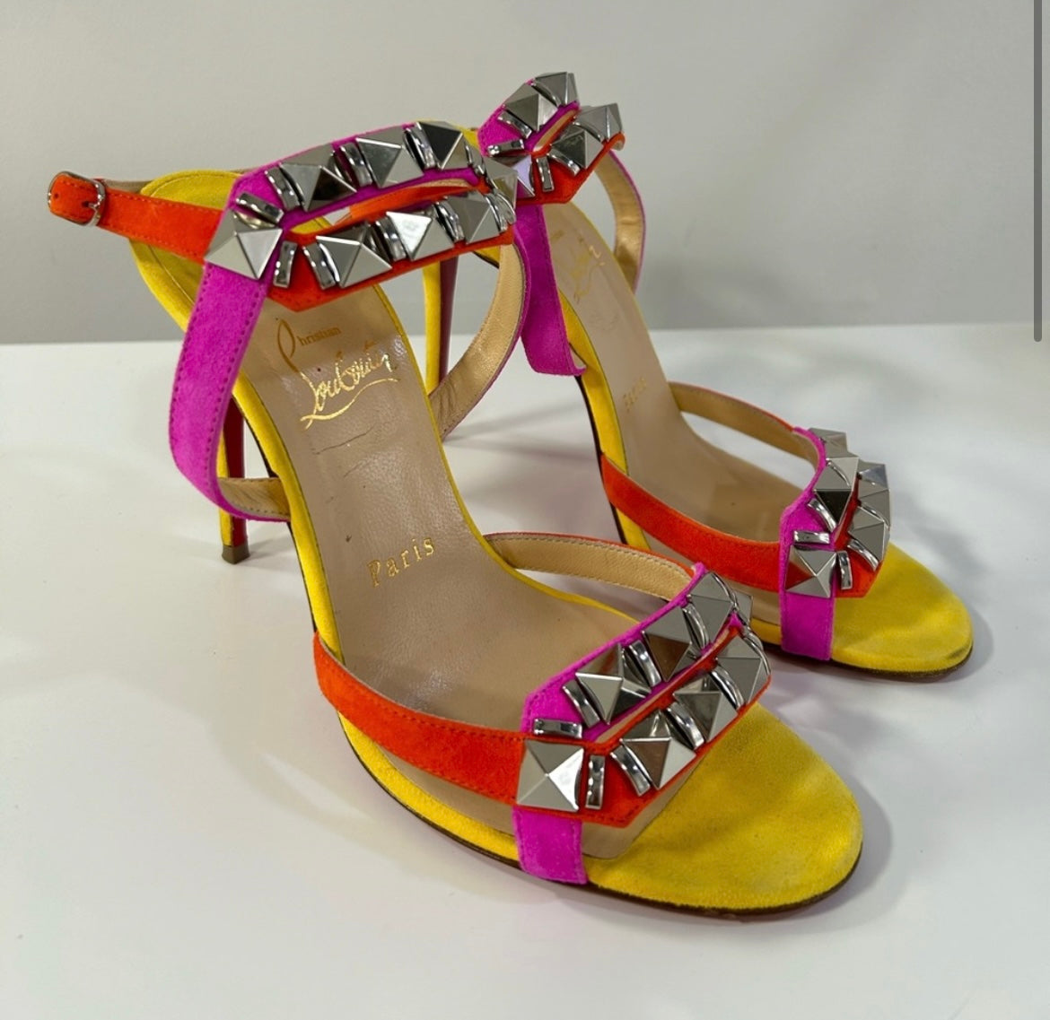Christian Louboutin Studded Multi Color Strap heel 36.5
