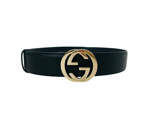 Gucci Black Interlocking Gold Logo Leather Belt