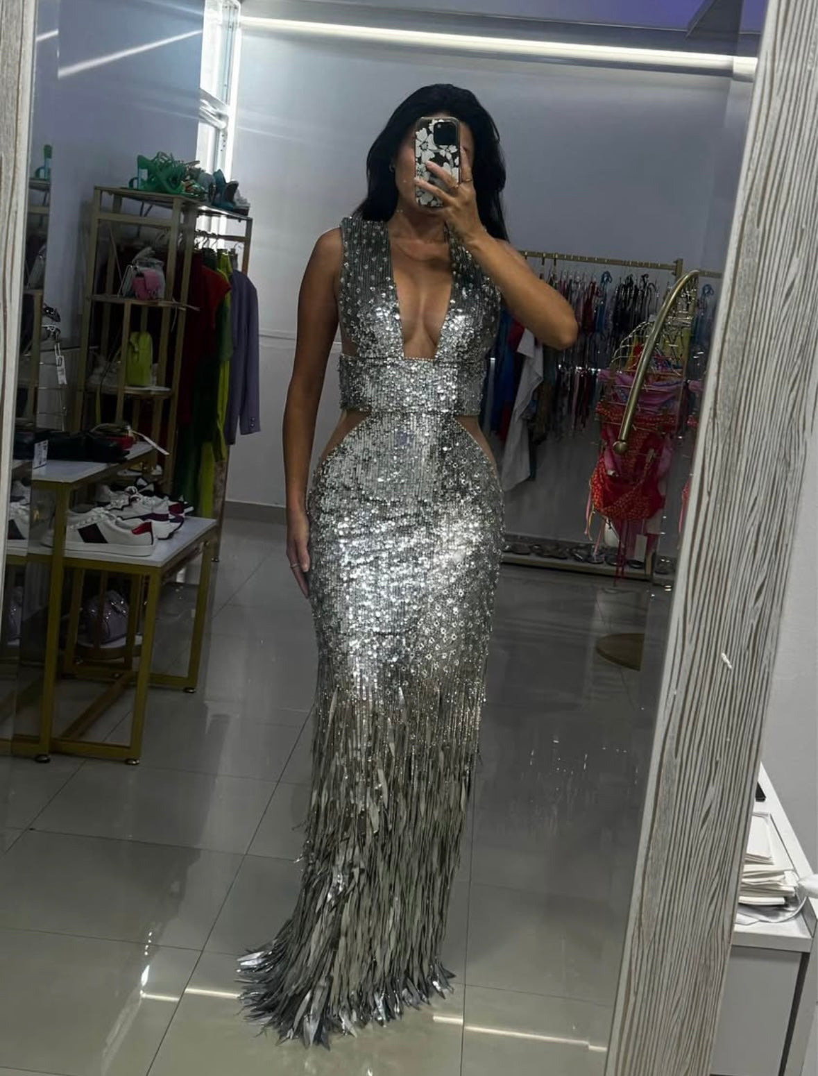 Elisabetta Franchi Silver Red Carpet Gown