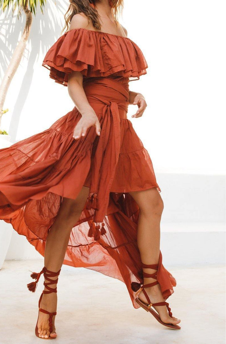 Erika Peña Ruffle Off Shoulder Top