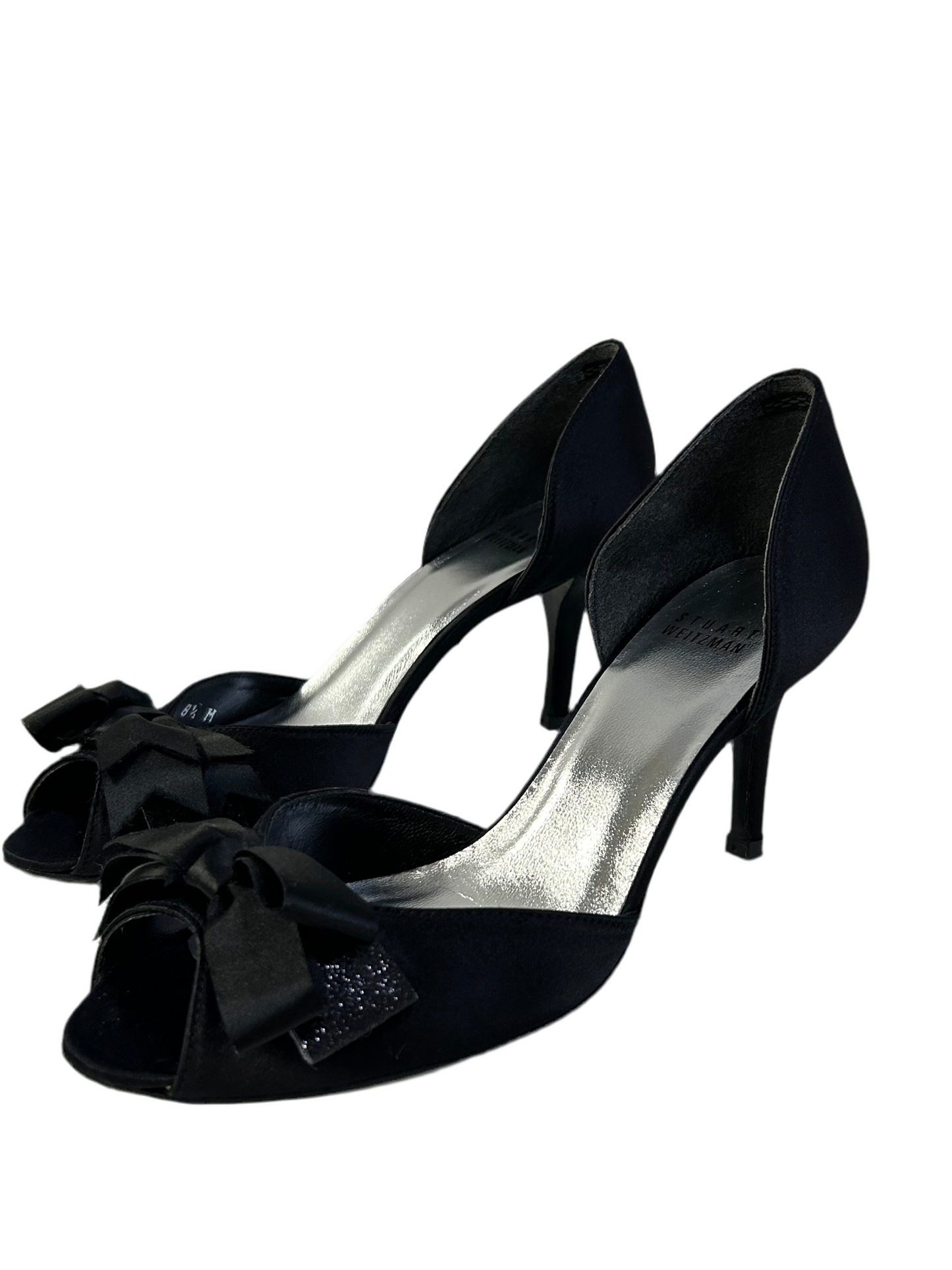 STUART WEITZMAN SATIN PEEP TOE BOW PUMPS 8.5