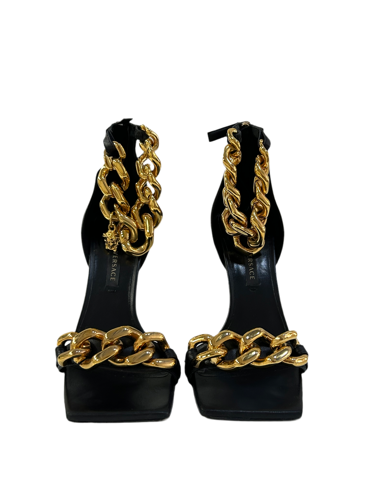 Versace Medusa Nappa Gold Chain Heels 36.5