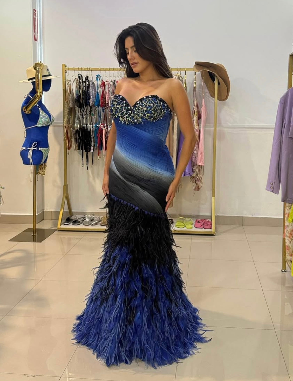 Blue Feather Carmen Chirino Gown 8