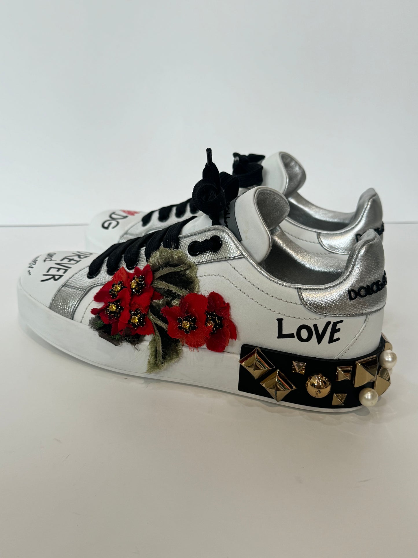 Dolce & Gabbana Portofino Flower Embellished Sneakers