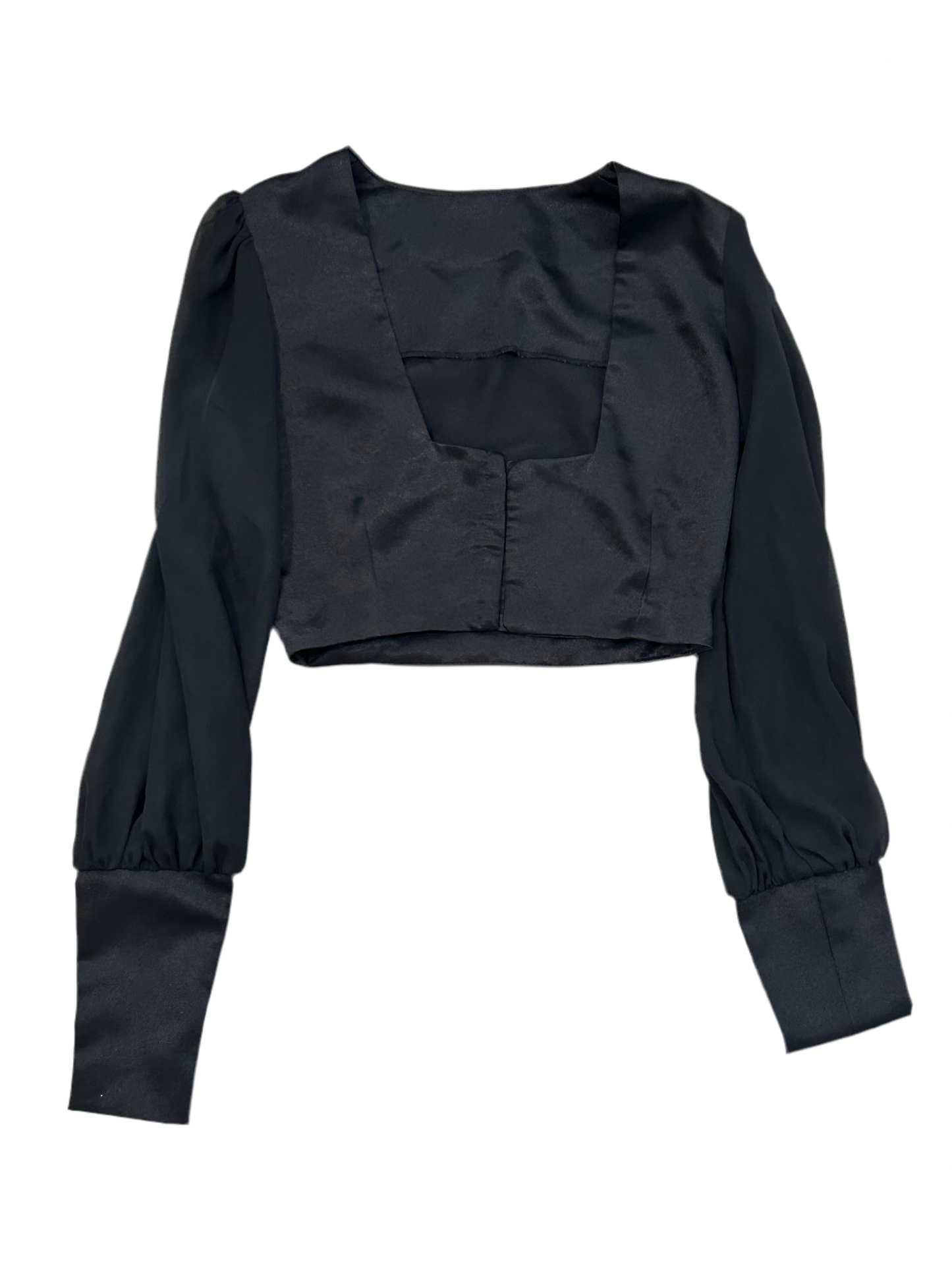 Black satin long sleeve top