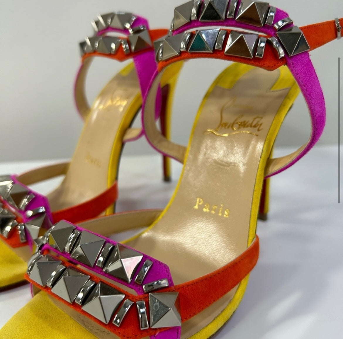 Christian Louboutin Studded Multi Color Strap heel 36.5