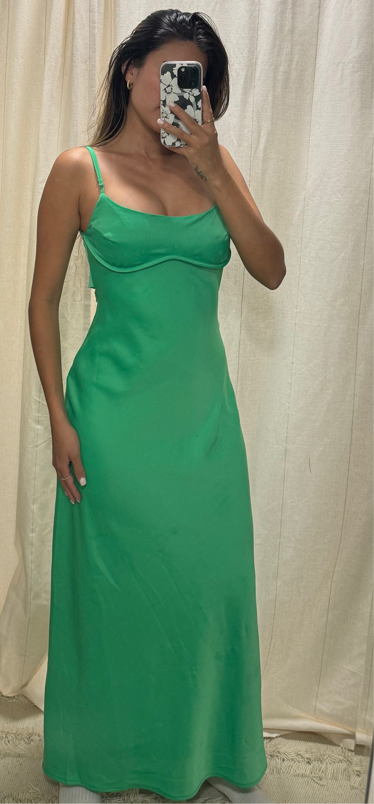 Green Satin Maxi Dress