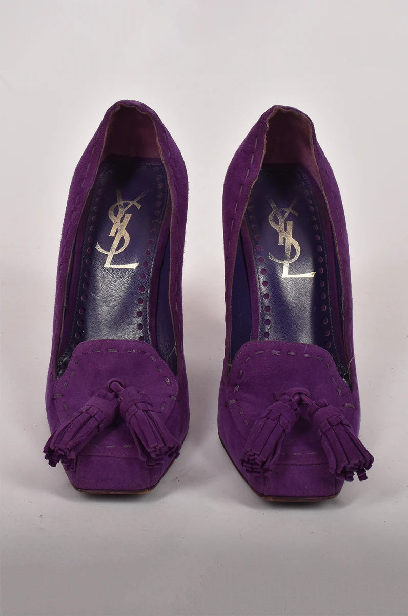 Vintage Saint Laurent Violet Suede Tassel Pump