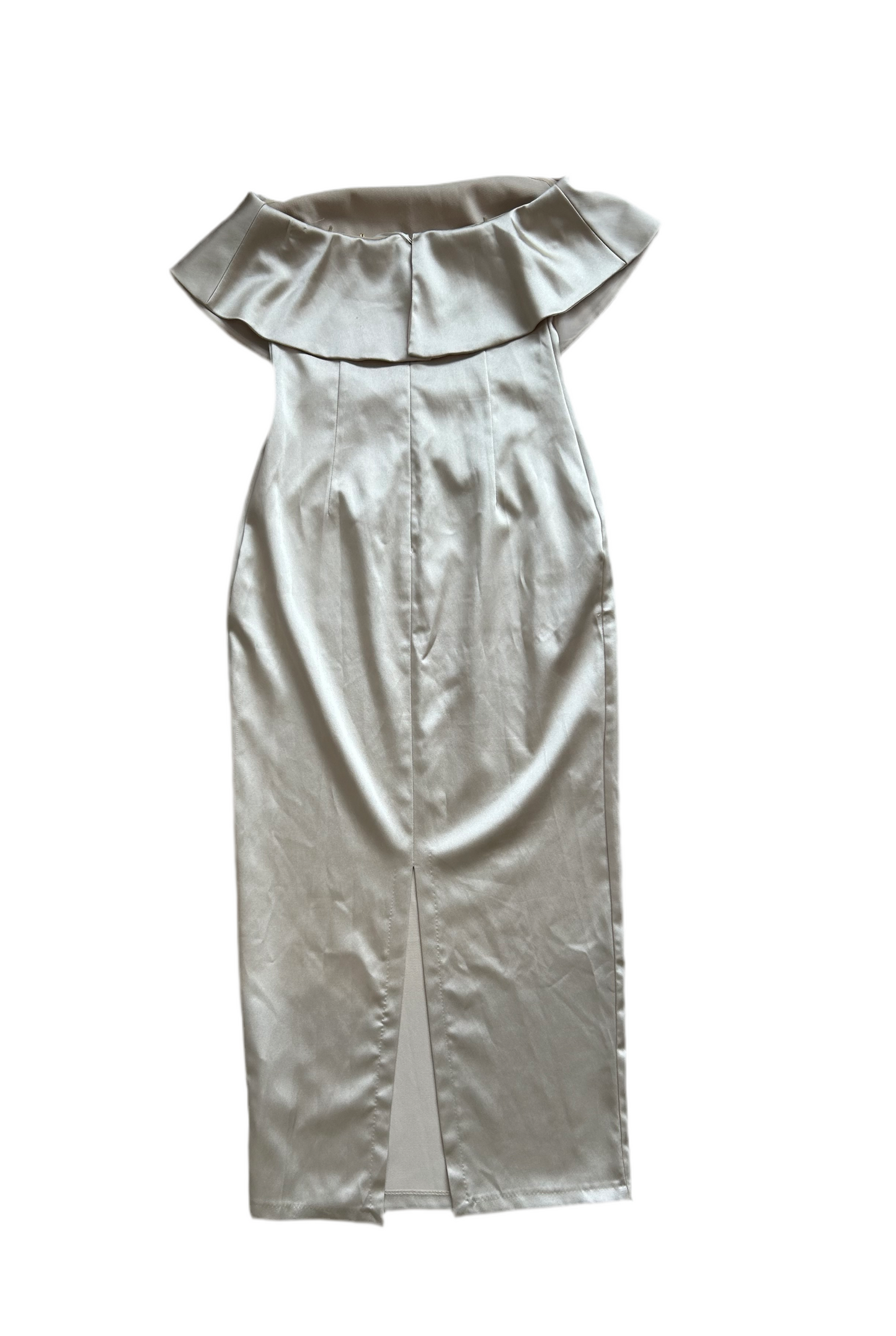 Champagne satin strapless dress S