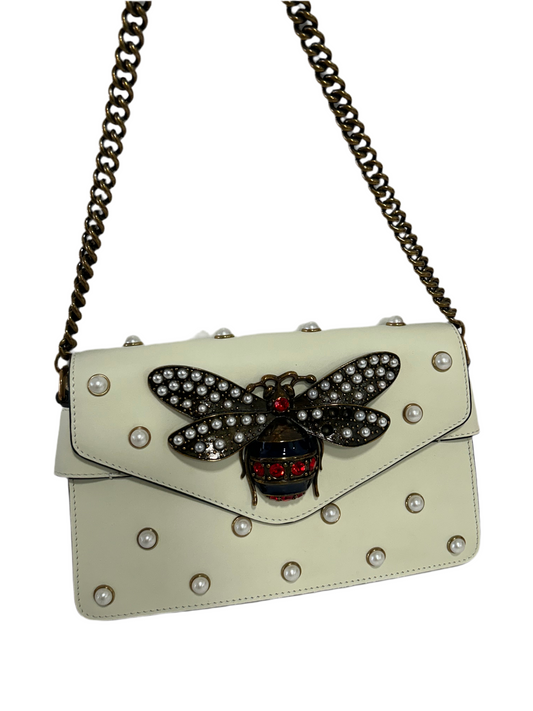 Gucci Ivory Queen Margaret Broadway Leather Pearl Bag