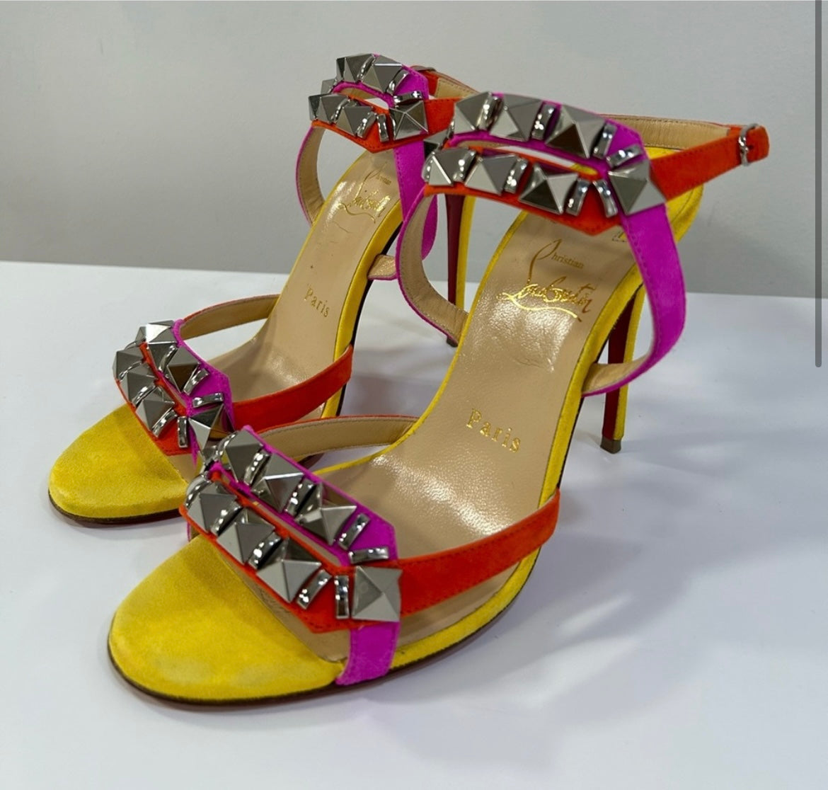 Christian Louboutin Studded Multi Color Strap heel 36.5
