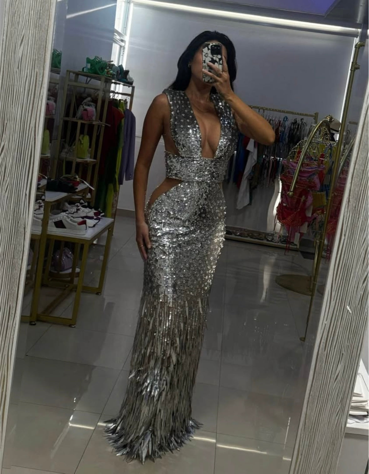 Elisabetta Franchi Silver Red Carpet Gown