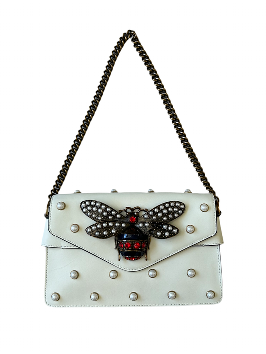 Gucci Ivory Queen Margaret Broadway Leather Pearl Bag