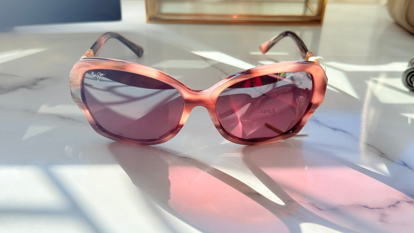 Maui Jim Rose Tortoise Sunglasses with Rose Lenses & Rose Gold Feather Temples