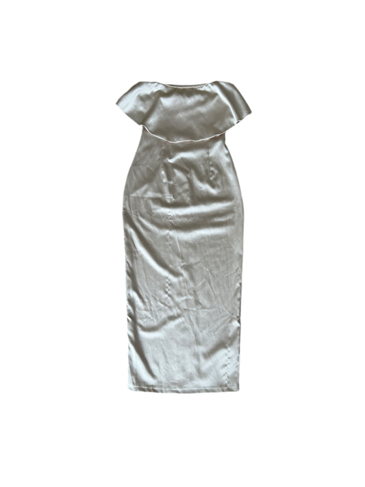 Champagne satin strapless dress S