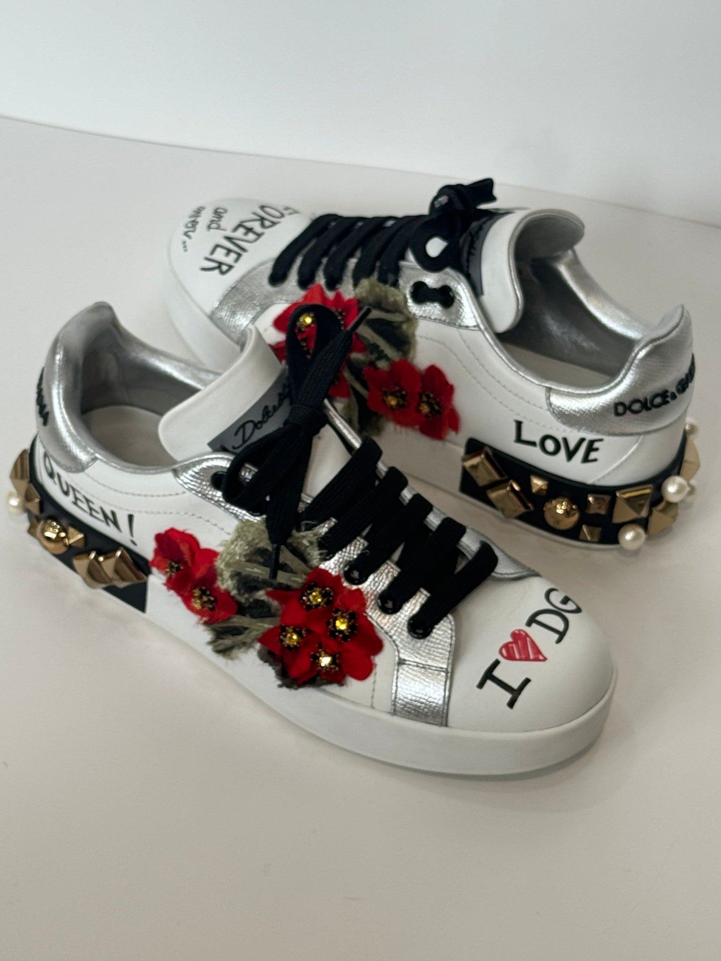 Dolce & Gabbana Portofino Flower Embellished Sneakers