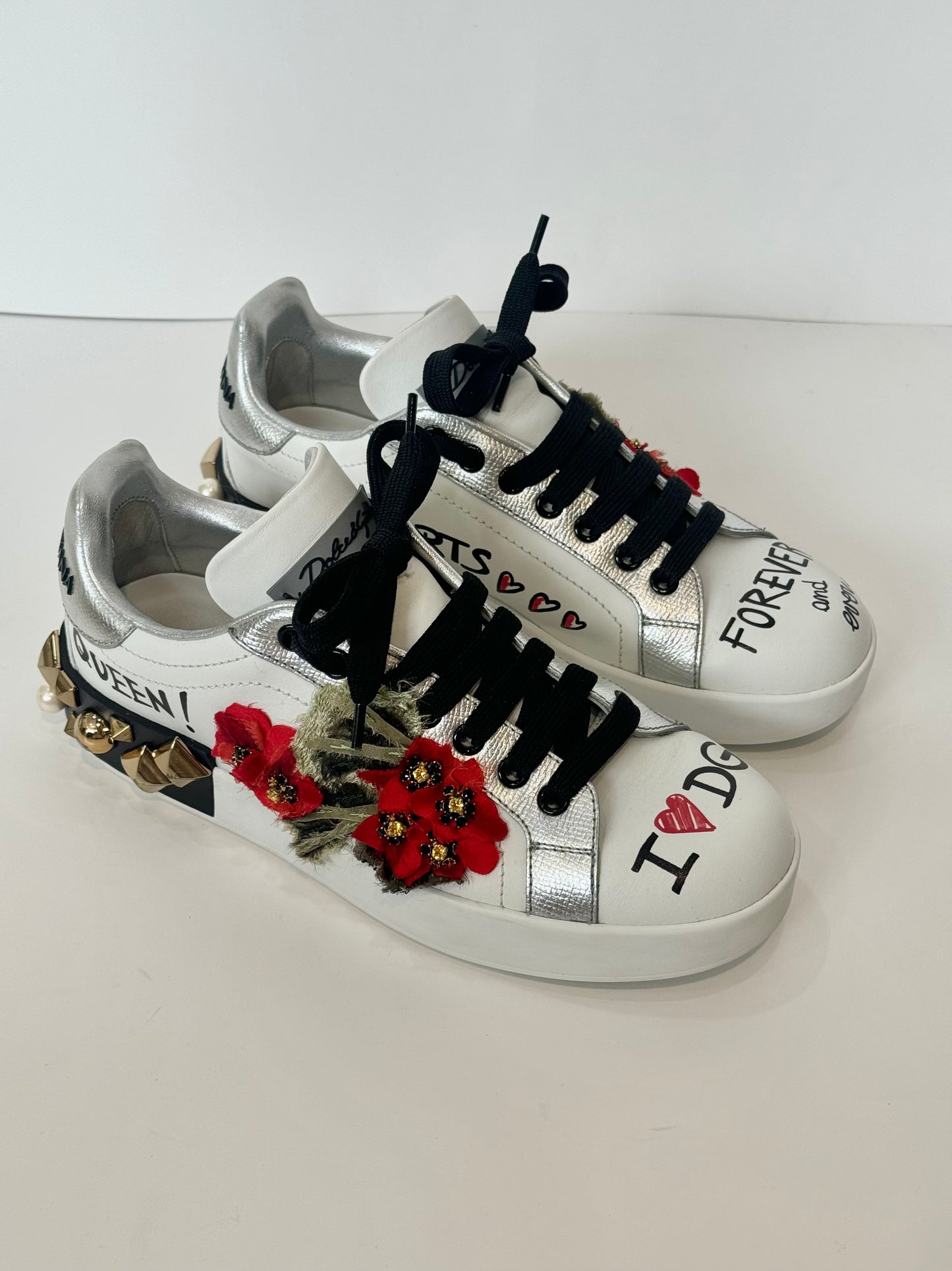 Dolce & Gabbana Portofino Flower Embellished Sneakers