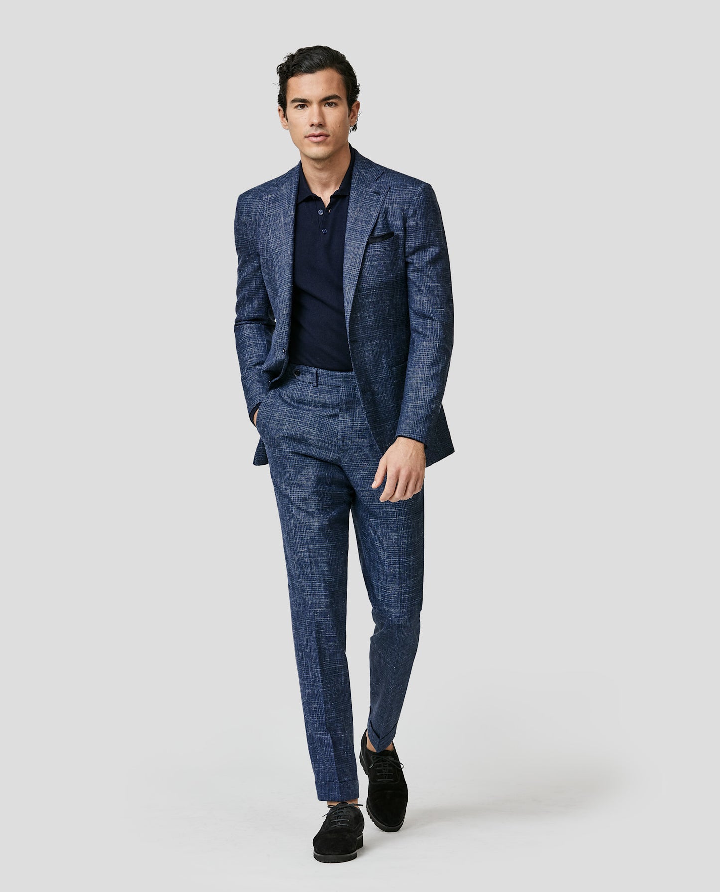 Atelier Munro Blue & Navy Loro Piana Wool-Silk-Linen Glen Plaid Suit