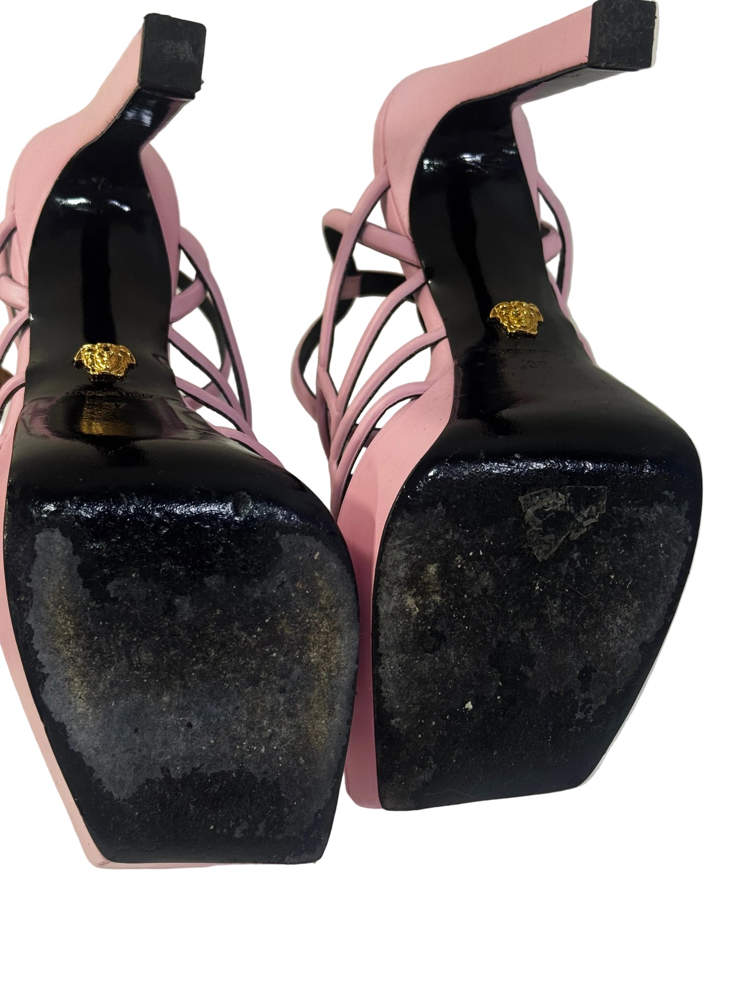 Versace Pink Greca Maze Heels