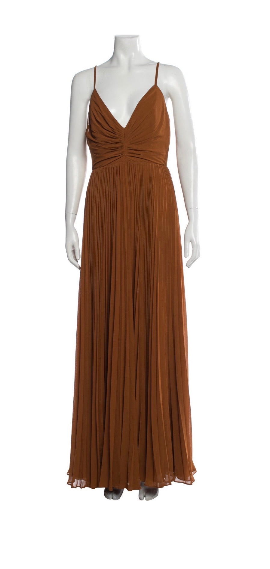 Fame & Partners Pleated V-Neck Maxi Dress – Brown & Orange