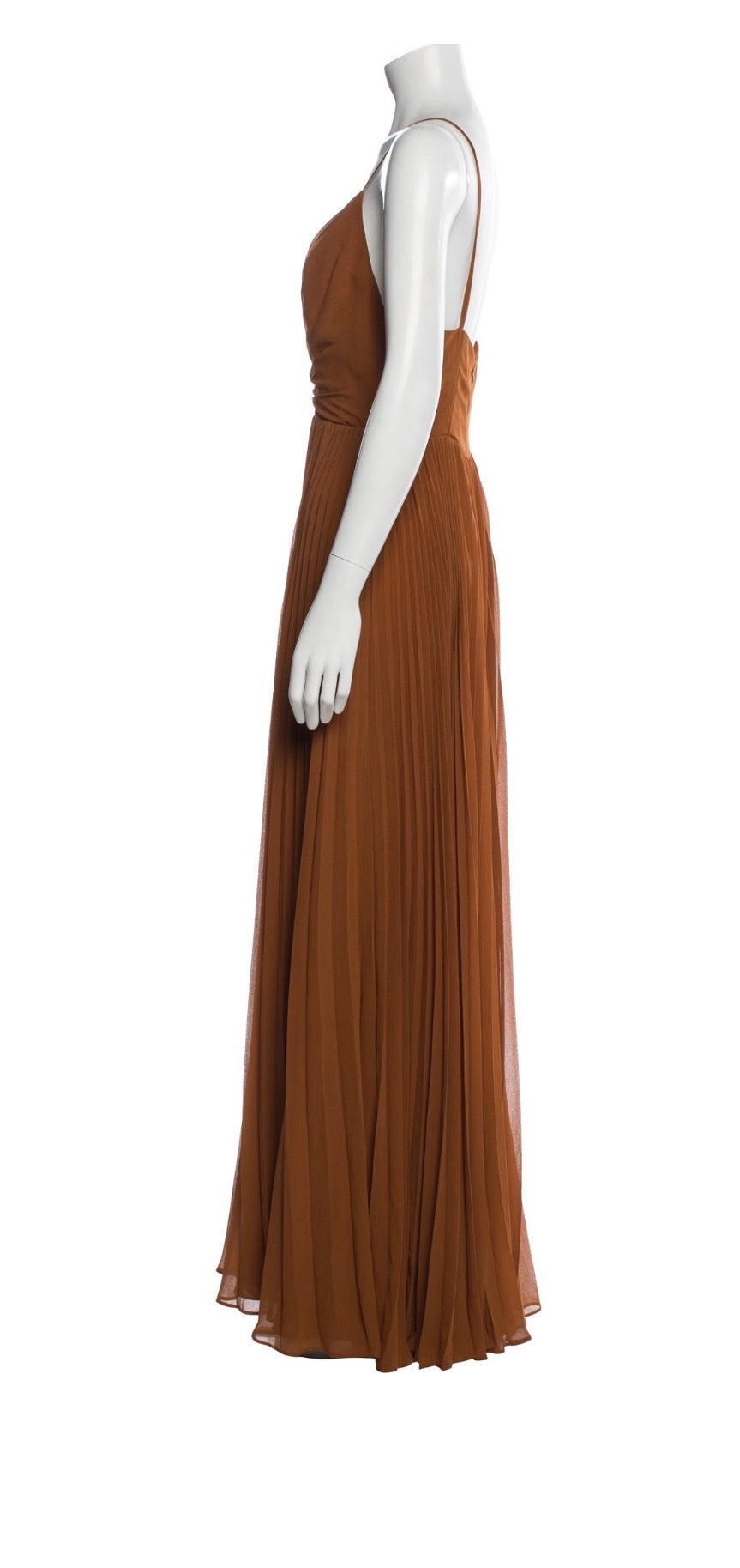Fame & Partners Pleated V-Neck Maxi Dress – Brown & Orange