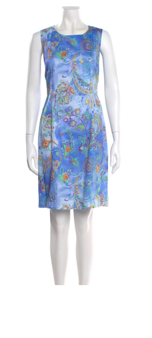 Leggiadro Cotton Blend Blue Paisley Sleeveless Shift Dress