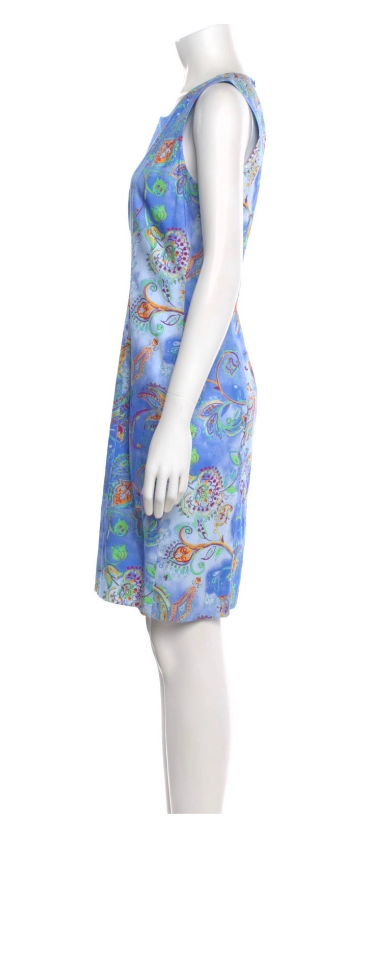 Leggiadro Cotton Blend Blue Paisley Sleeveless Shift Dress