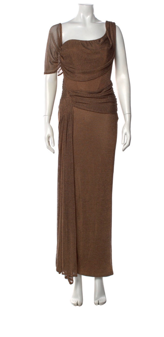 JLUXLABEL Bronze Draped Metallic Maxi Dress