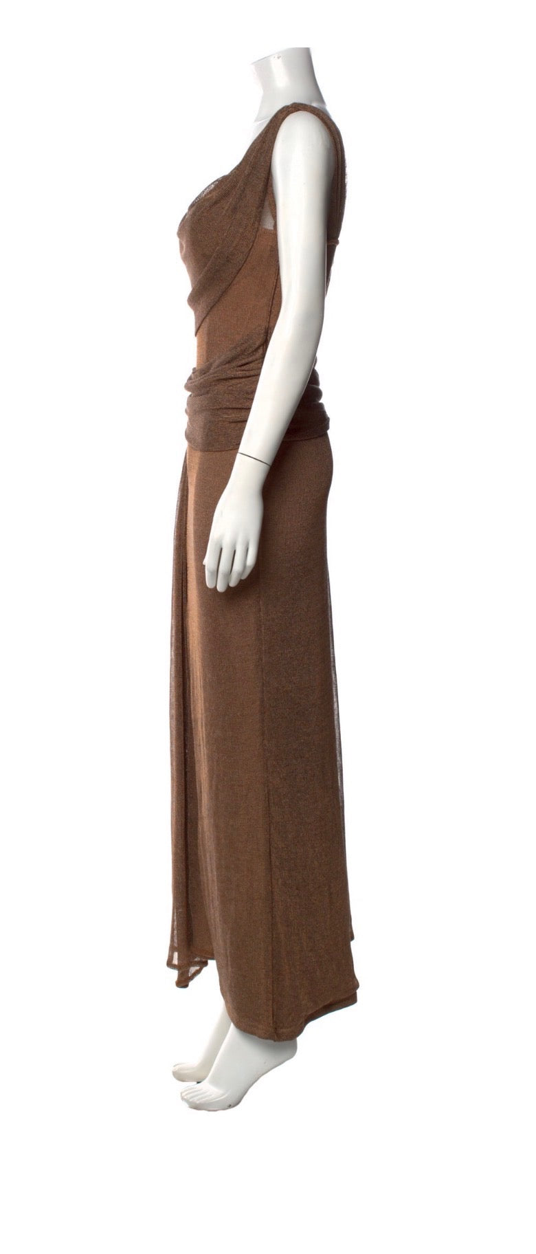 JLUXLABEL Bronze Draped Metallic Maxi Dress