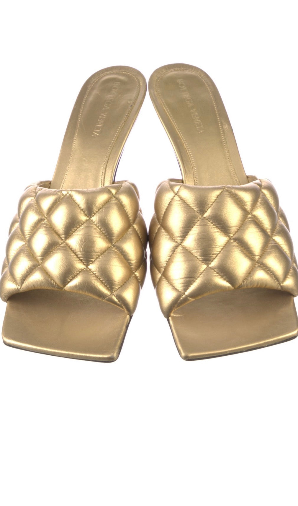 Bottega Veneta Gold Reflect Matelass Padded Sandal