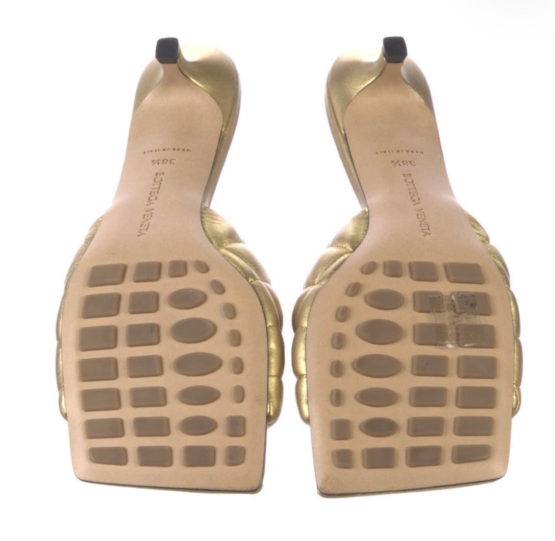 Bottega Veneta Gold Reflect Matelass Padded Sandal