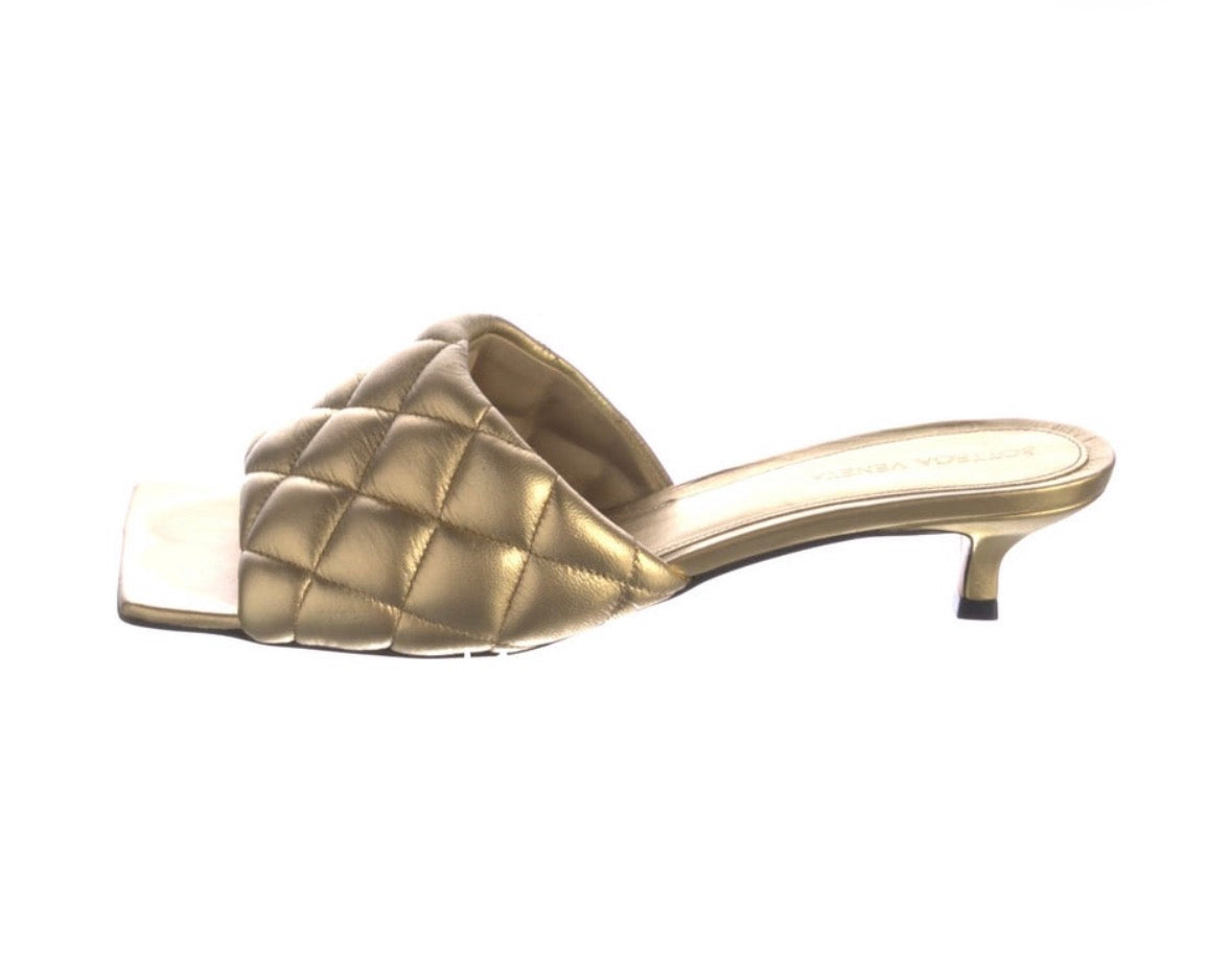 Bottega Veneta Gold Reflect Matelass Padded Sandal