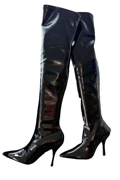 Stuart Weitzman Black Patent Leather Thigh-High Stiletto Boots
