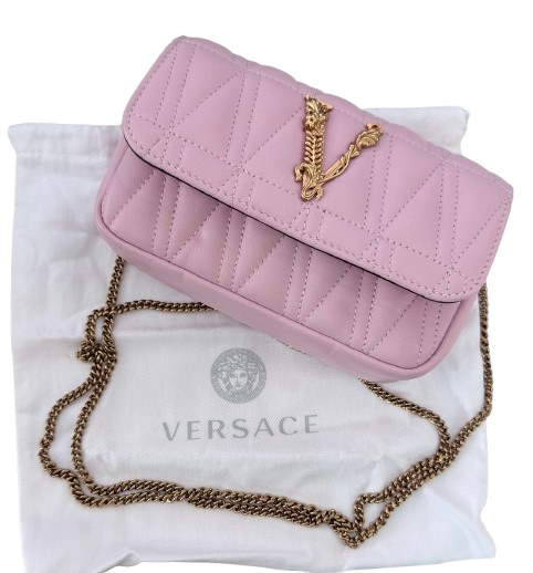Versace Virtus Quilted Leather Shoulder Bag – Light Pink