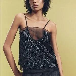 Zara Women Organza Feminine Sequin top | NWT