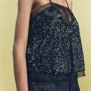 Zara Women Organza Feminine Sequin top | NWT